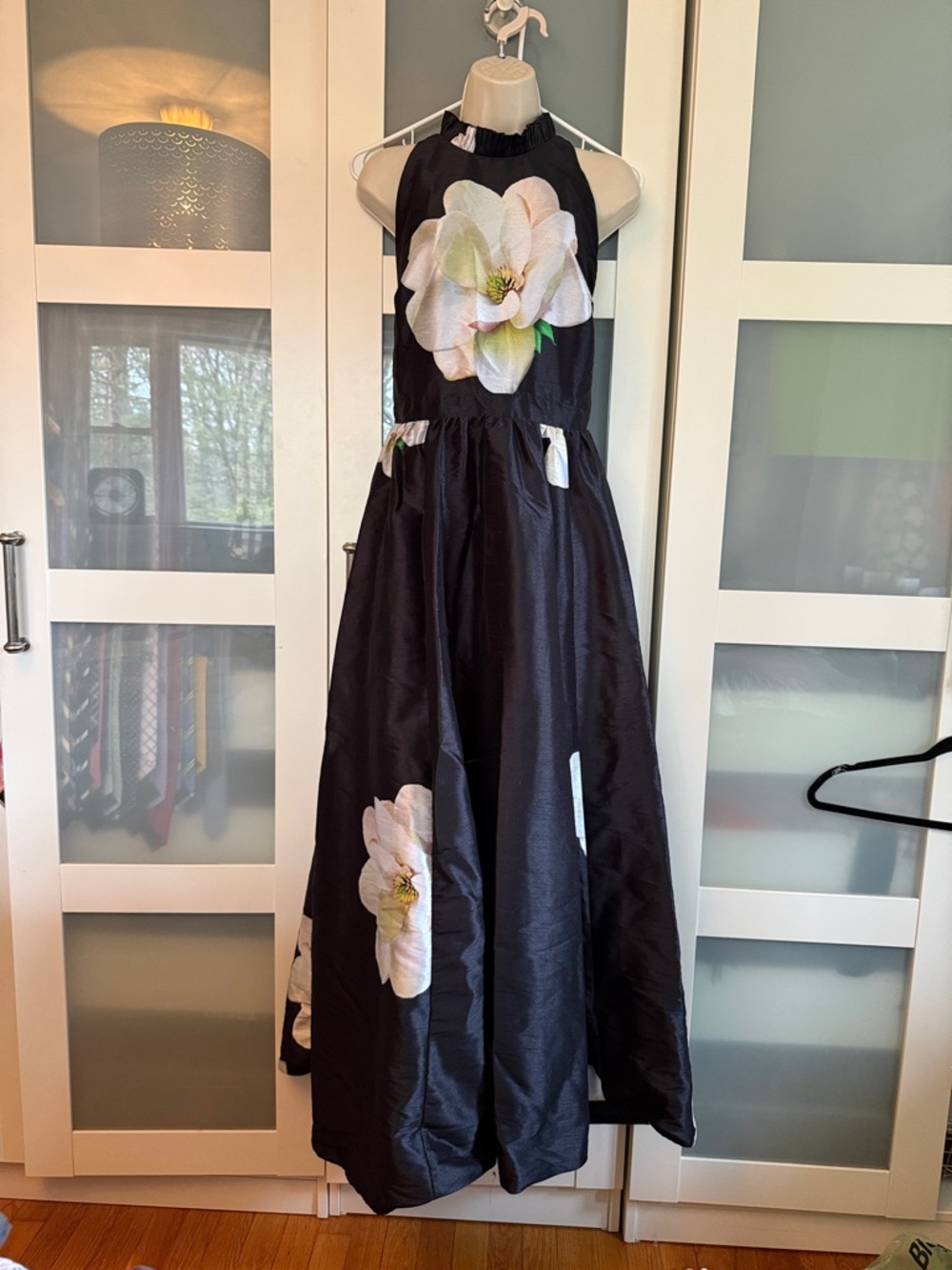 eshakti Black Halter' Dress with White Floral Accents 10